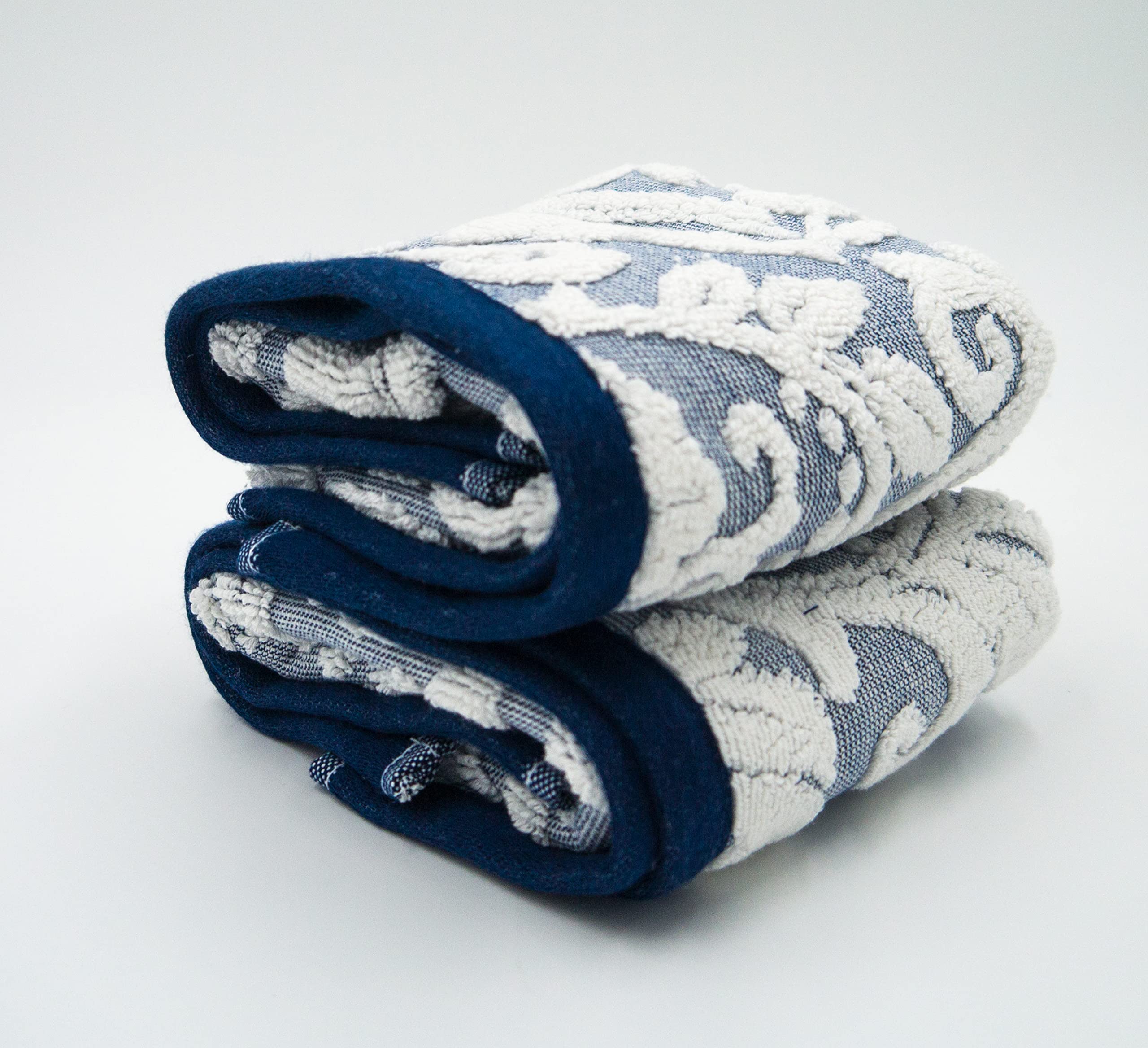 Lex's Linens Navy Blue Jacquard Floral Guest Towels - 600gsm Cotton