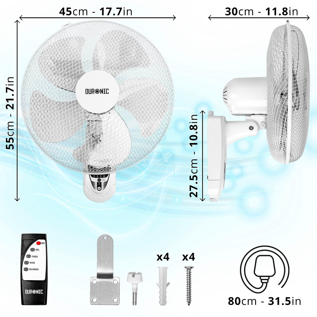Duronic FN55 Wall Fan | 16" Oscillating 5-Blade Fan with Remote & Timer
