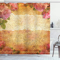 ABAKUHAUS Rose Floral Shower Curtain – Vintage Fabric Bathroom Decor Set