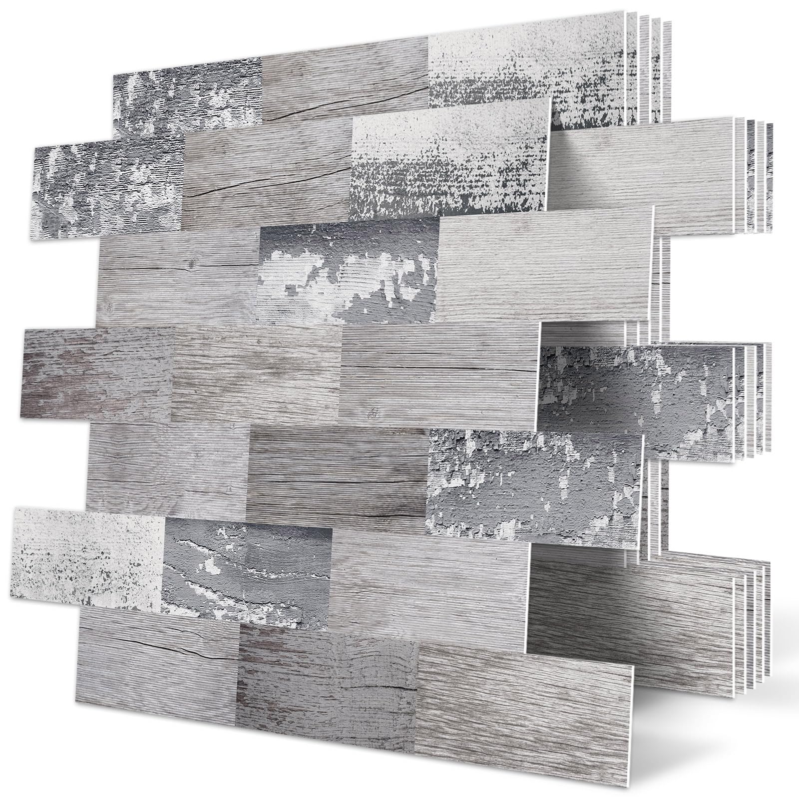 DEWOO Peel and Stick Wood Backsplash Tiles - 20-Sheet Pale Wood (12x12)