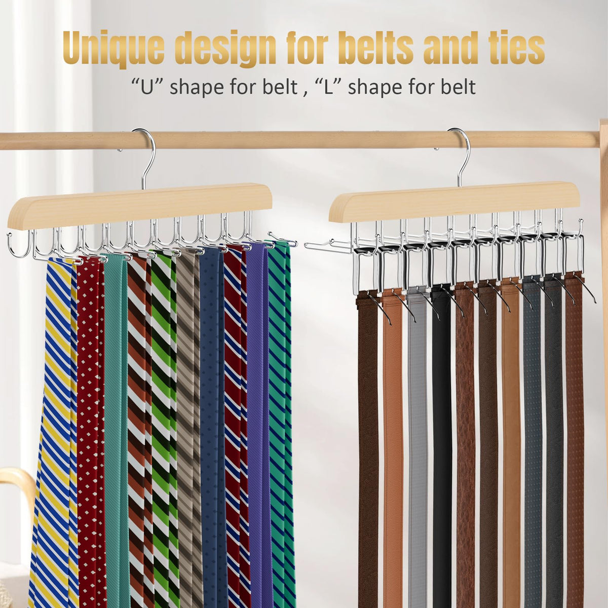 Tie Rack & Belt Hanger 2 in 1 Tie Hanger Space Saving 20 Hooks Hangers for Closet Max 30 Belts with 30 Ties Capacity - image 4