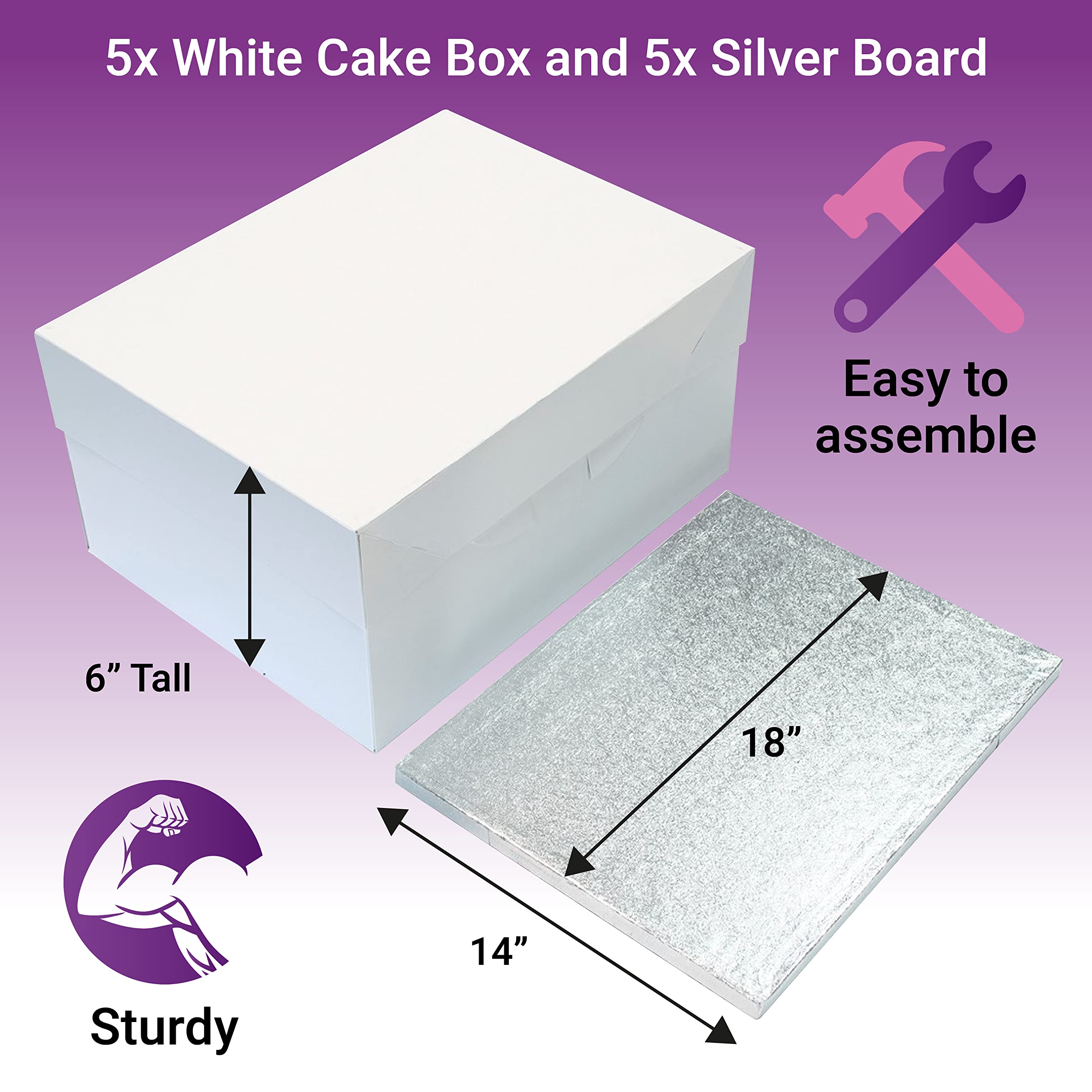 Culpitt 18x14 Oblong Cake Board and Box Combo | Silver Fern Drum 5 Pack