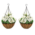 GreenBrokers Artificial White Geranium Hanging Coir Baskets – Set of 2