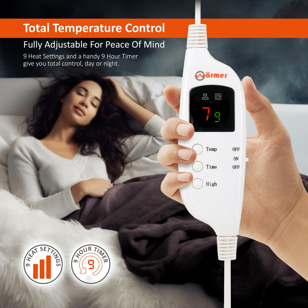 Wärmer Electric Heated Throw Blanket – 9 Heat Settings – 160cm x 120cm