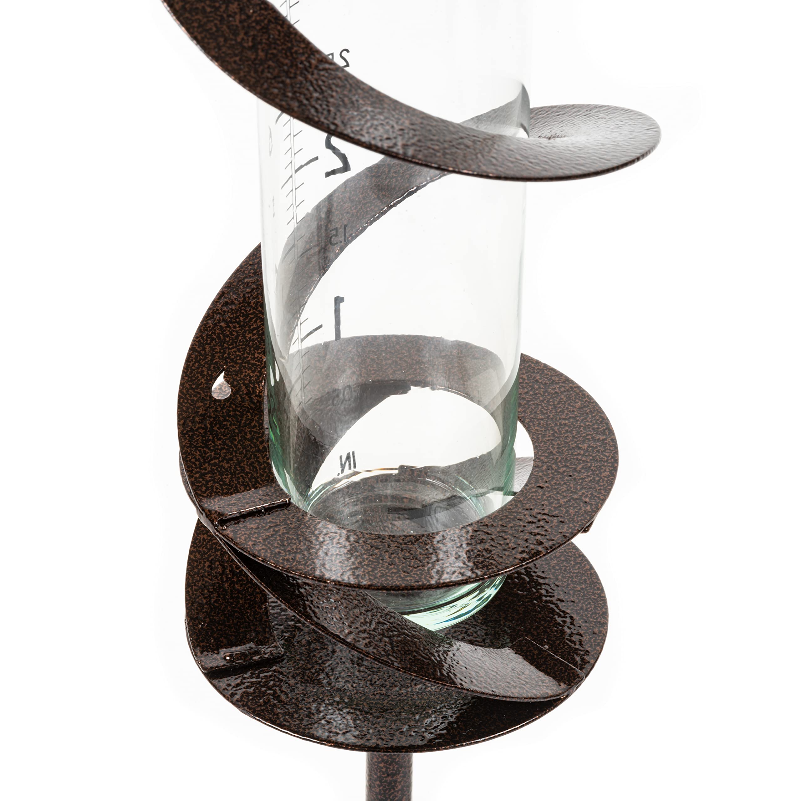 La Crosse Helix Spiral Metal Rain Gauge – Hammered Bronze Artisan Glass