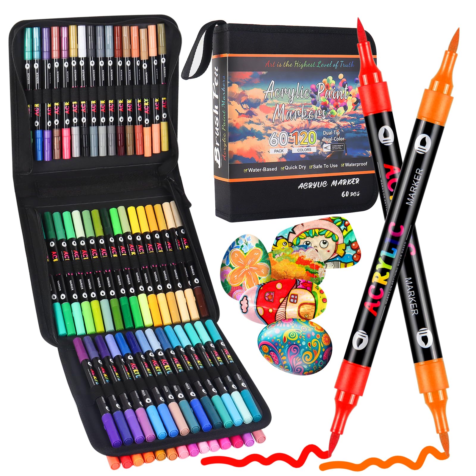 Sanyetral 120 Colors Acrylic Paint Markers | 60 Pcs Dual Brush Tip Pens
