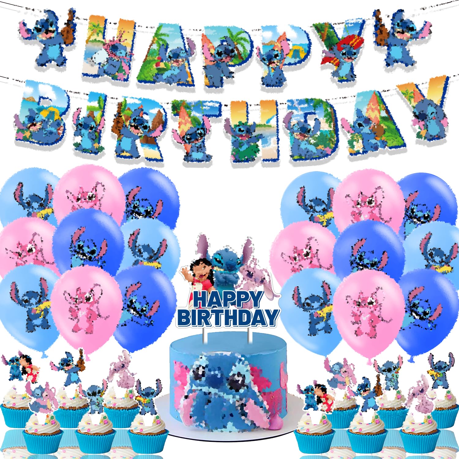 Cartoon Birthday Party Decorations Set | Banner & Balloons