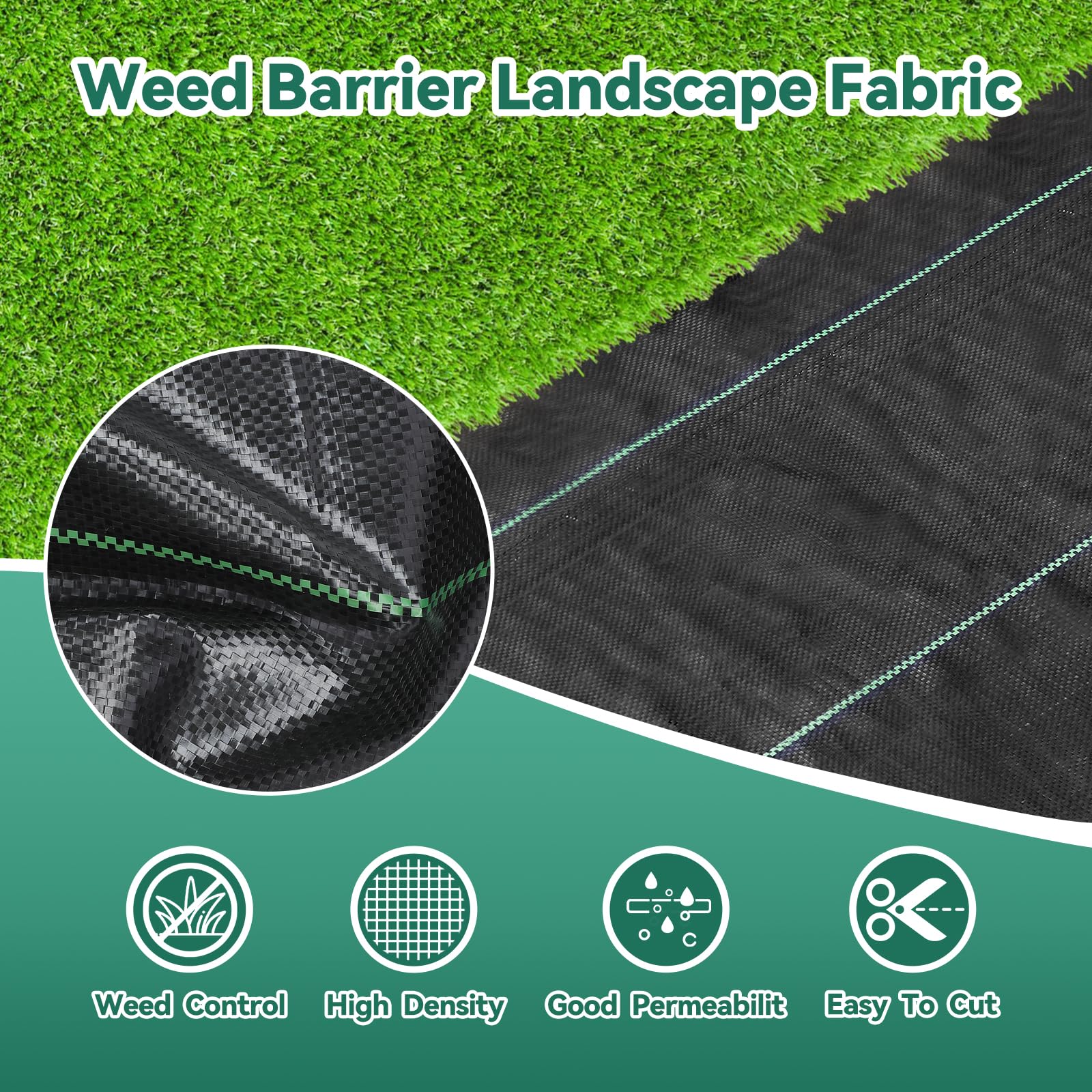 Domusensus Weed Control Membrane 2m x 25m with 50 Heavy Duty Garden Pegs