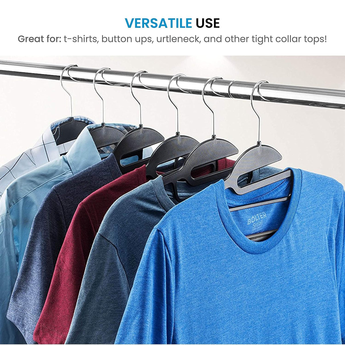 DrySmart Pack of 10 Heavy Duty Black Coat Hangers, 0.5cm Thick, S-Shaped Opening, Non-Slip Plastic Clothes Hanger Space Saving Slim Design - image 2