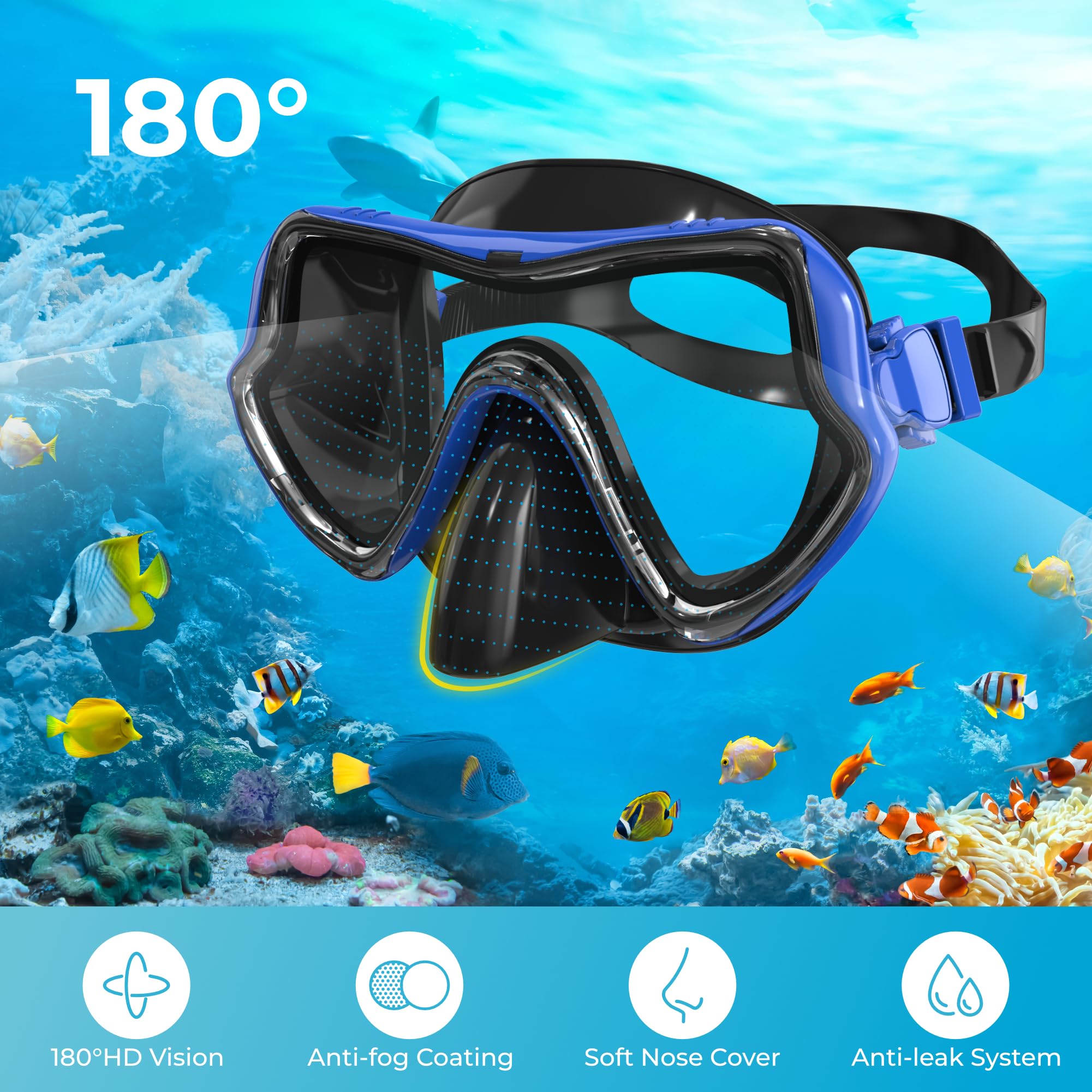 G2RISE SN02 Snorkel Set – Anti-Fog Scuba Mask & Dry Snorkel Gear (2-Pack)