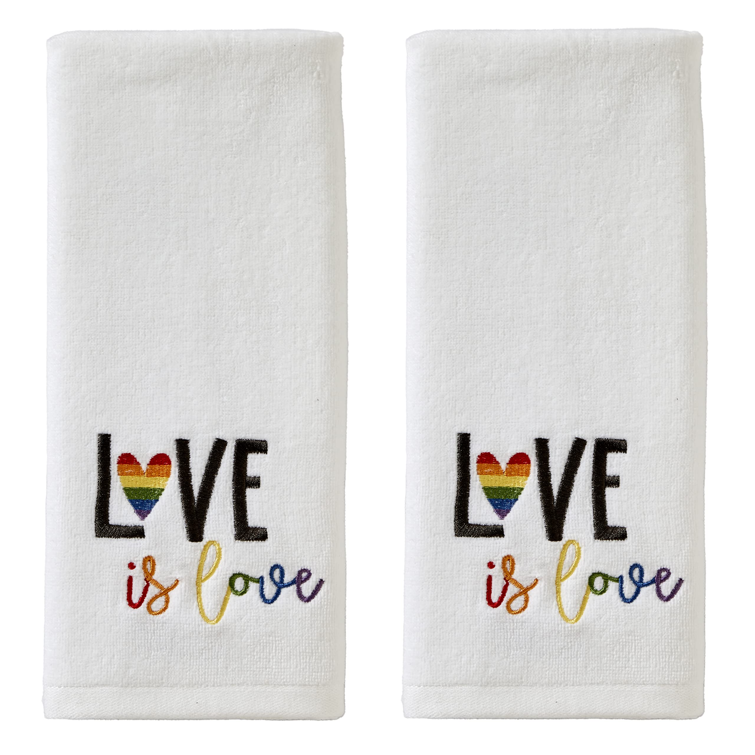 SKL Home Love is Love Cotton Hand Towel Set - 2-Piece Rainbow Embroidery