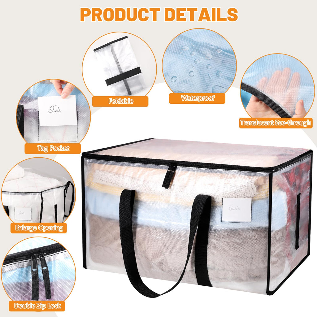 Yafe 7-Pack Large 91L Transparent Storage Bags for Moving & Clothes