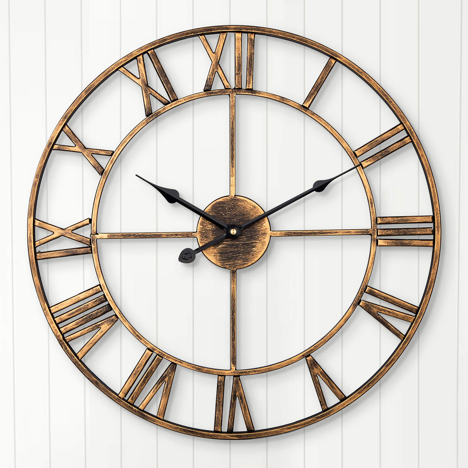 ARVINKEY 47cm Silent Wall Clock – Vintage Metal Skeleton Roman Numerals