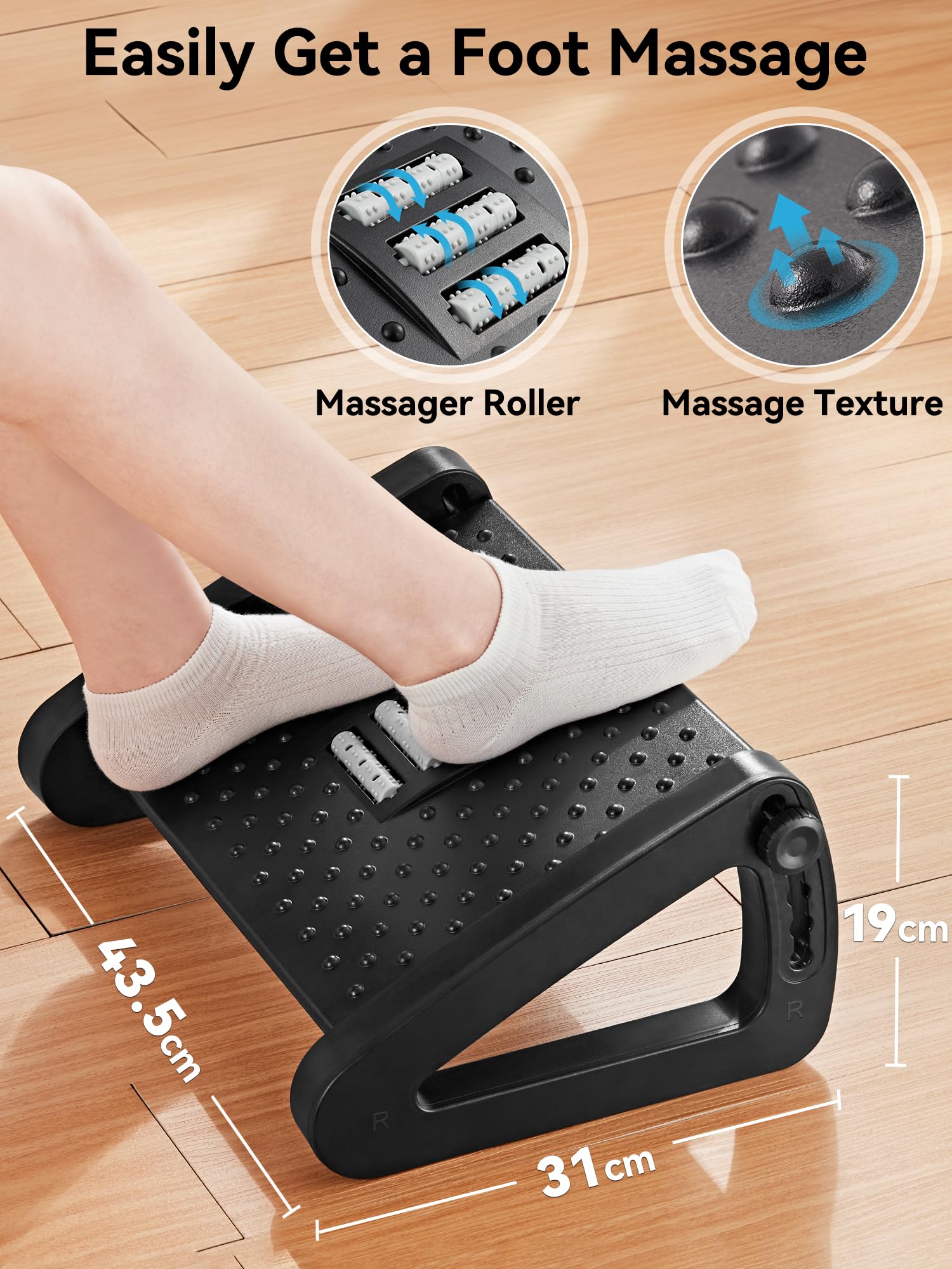HEETA Adjustable Under Desk Foot Rest | Ergonomic Massager Foot Stool