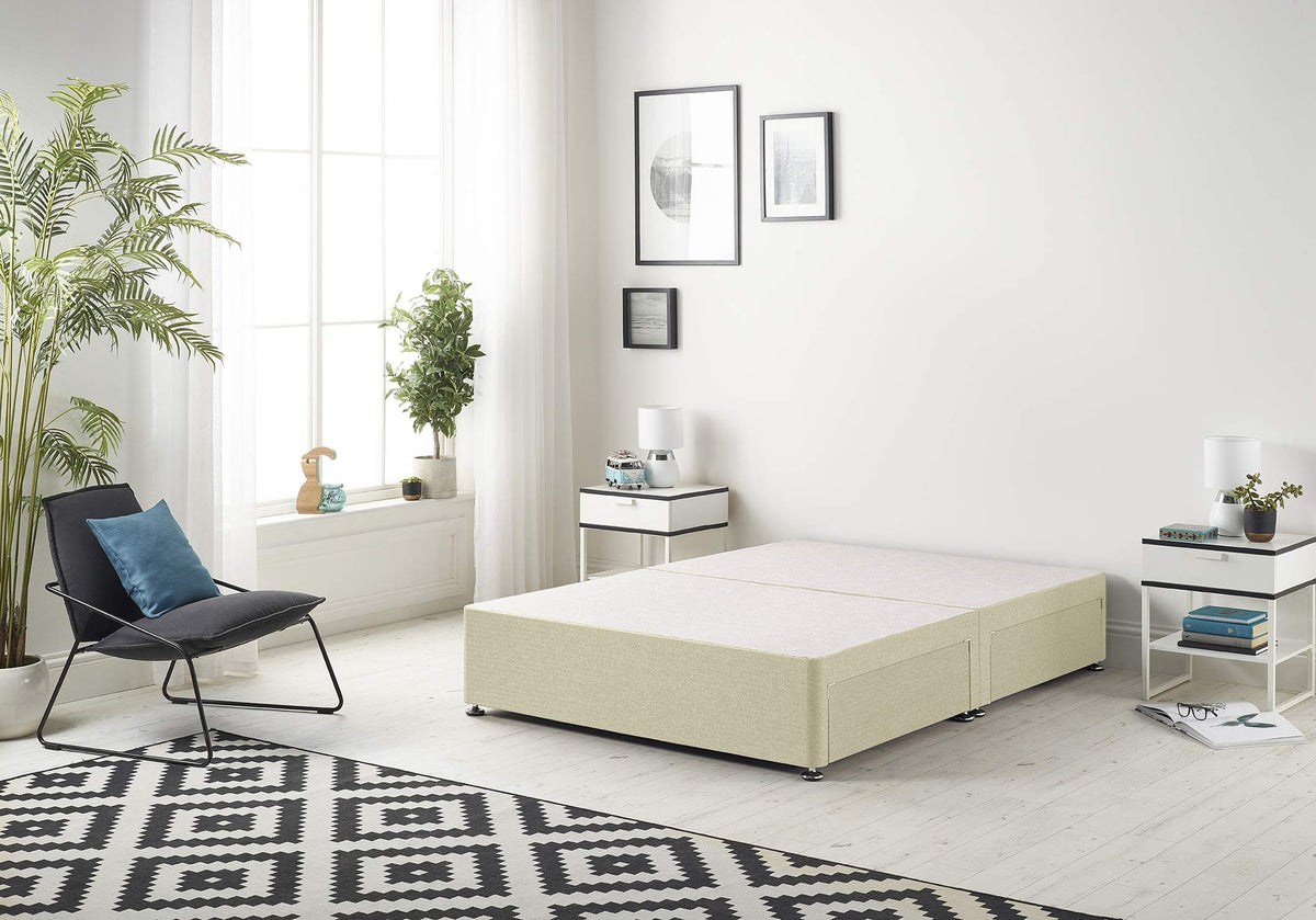 Bed Centre Flexby Divan Base Only with No Drawers and No Headboard - Available in 3ft,4ft,5ft and 6ft- Fabric 3FT Single, Linen Beige Fabric - image 1