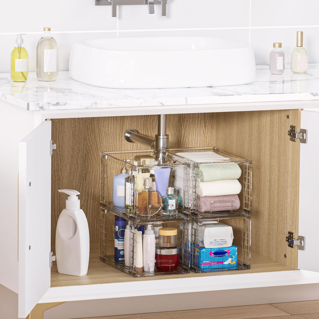 Vtopmart 4 Pack Stackable Clear Acrylic Storage Drawers for Pantry & Bathroom