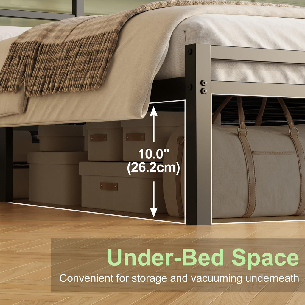 Lutown-Teen Metal Single Bed Frame with Headboard and Footboard