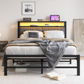 BORPHOM Double Bed Frame with Storage and LED Lights,4ft6 Metal Platform Bed Frame Double Size Bed Base with Charging Station,Mattress Base,Strong - image 1