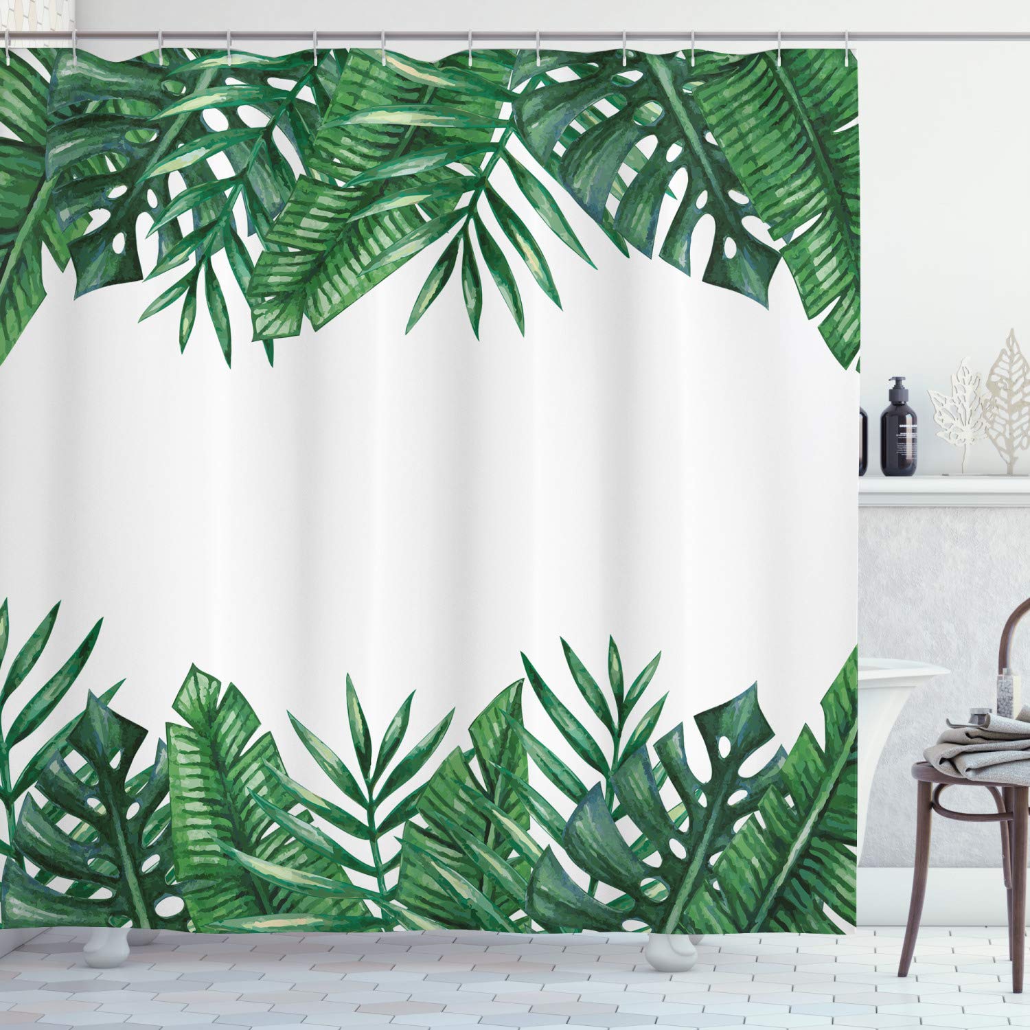 Abakuhaus Palm Leaf Fabric Shower Curtain | Waterproof Tropical Decor, 70"