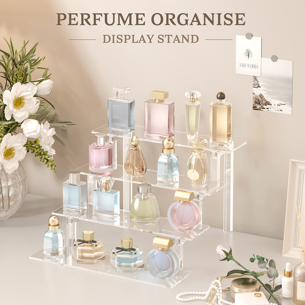Janaden Clear Acrylic Display Stands | 4-Tier Perfume & Pop Figure Risers