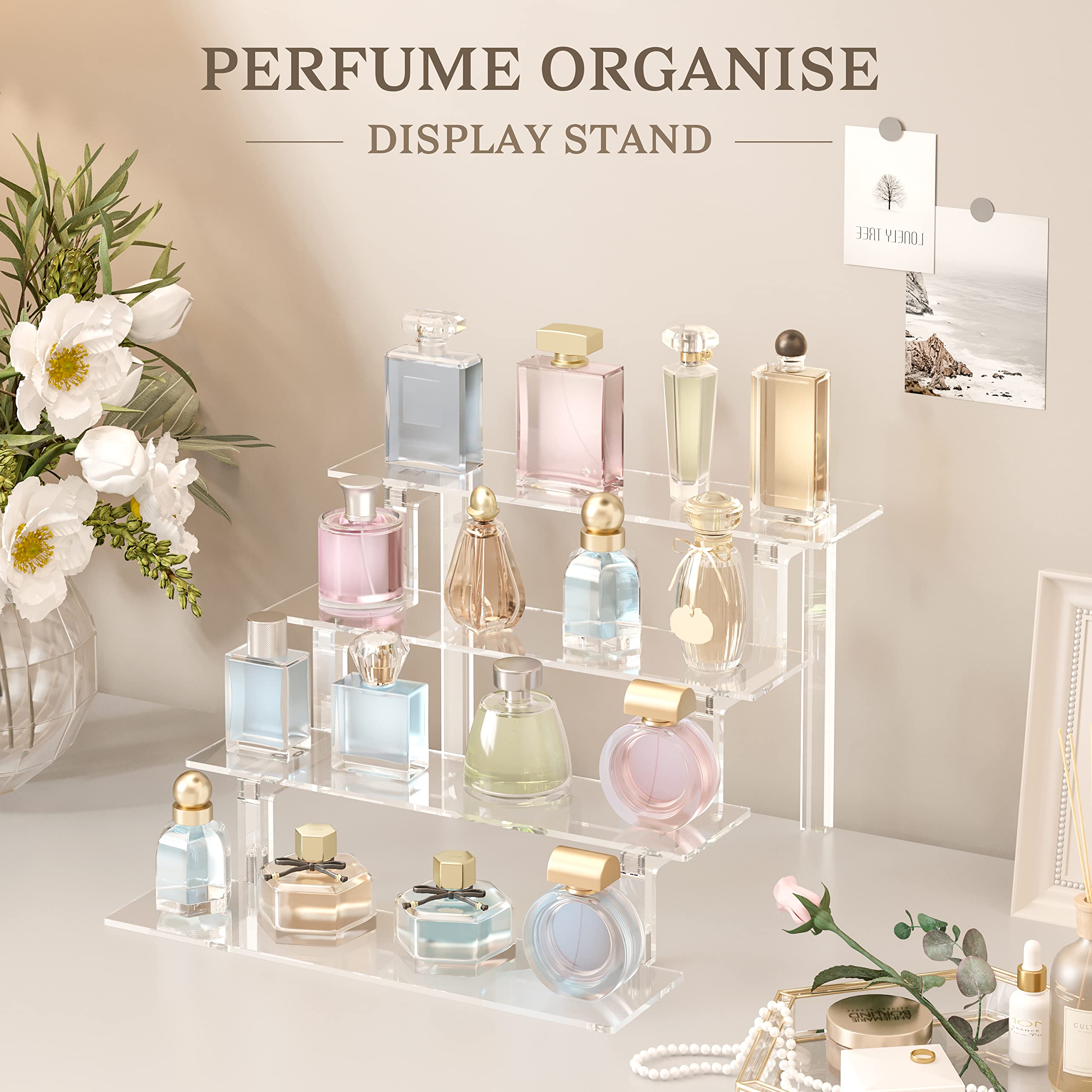 Janaden Clear Acrylic Display Stands | 4-Tier Perfume & Pop Figure Risers