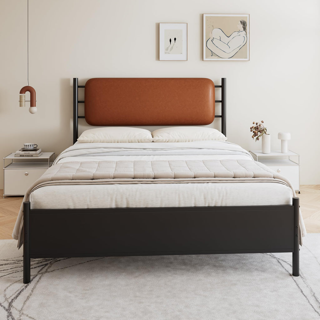 Merax 4ft6 Double Metal Bed with PU Upholstered Headboard – Wrought Iron Frame, 135x190cm, Durable & Sturdy, Comfortable Youth Bed for Teens & Adults - image 3