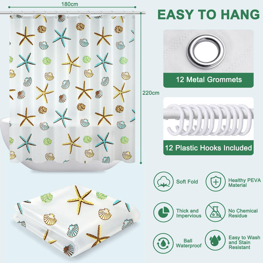 Vllcsla Shower Curtains Mould Proof Resistant Bathroom 220drop, 180x220 cm, Blue Extra Long PEVA Bathroom Bathtub Curtains
