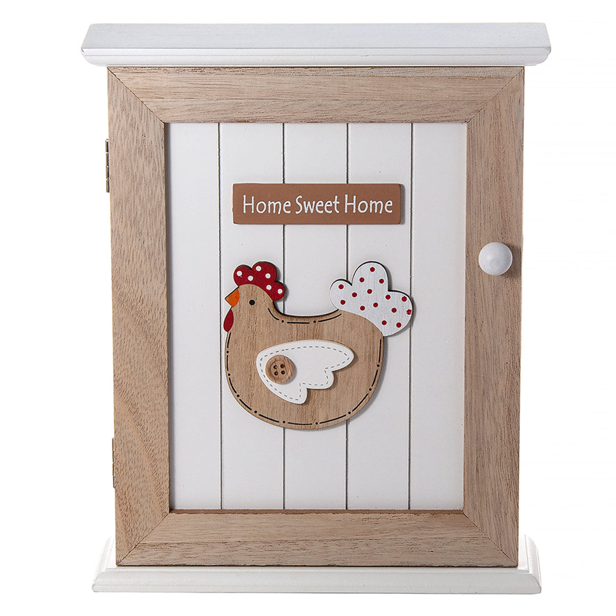 SPOTTED DOG GIFT COMPANY Key Box Wall Mounted Wooden Key Cupboard Cabinet with 6 Hooks for Hallway, Decorative Chicken Themed Home Décor - image 1