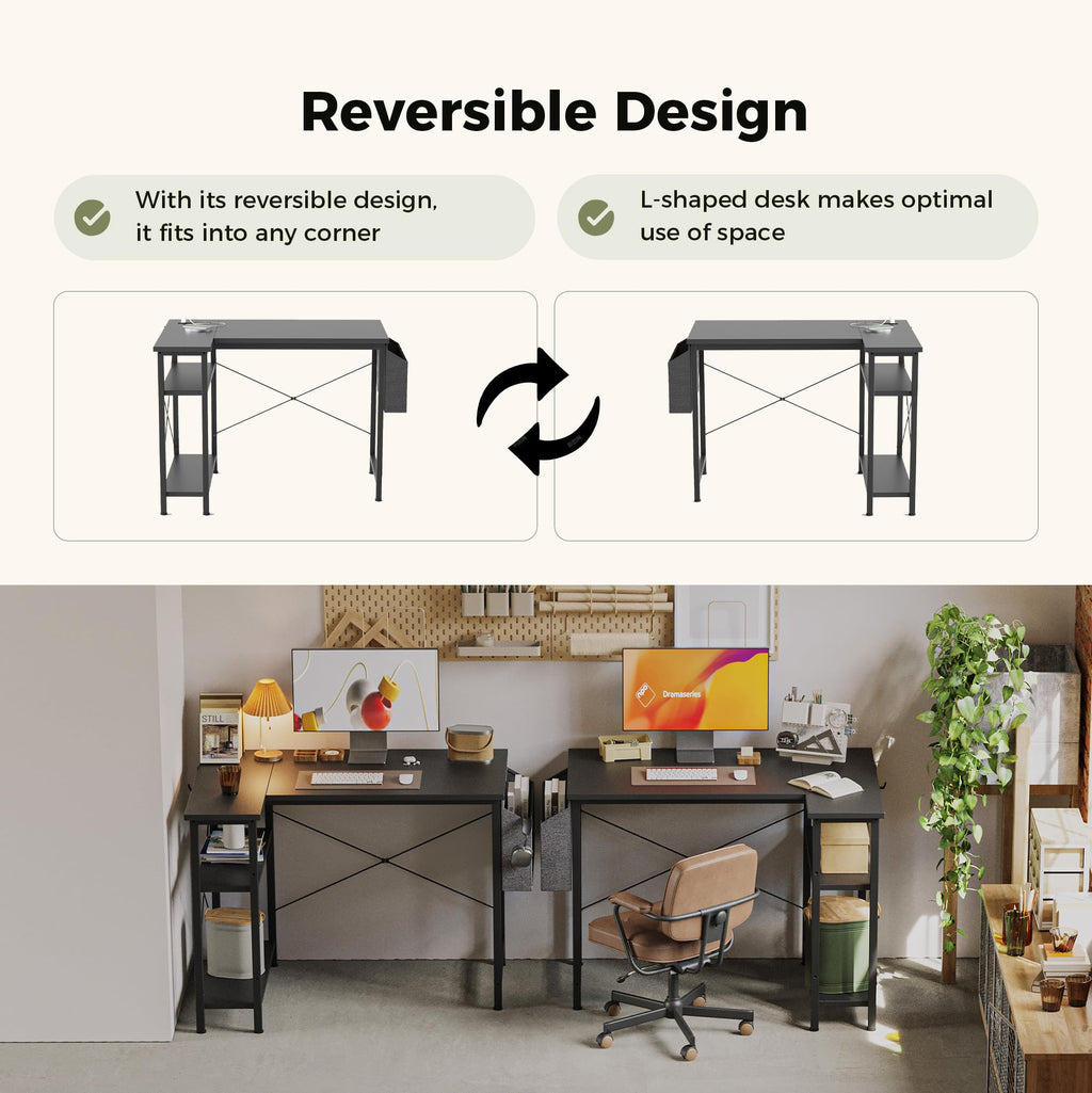 Mericonia Reversible Corner Desk, w. Power Outlets, 120x70cm, Black - image 4