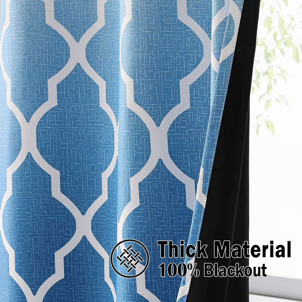Beauoop Blue Ombre Blackout Curtains - Geometric Thermal Drapes, 2 Panels