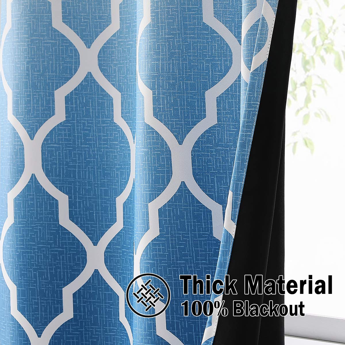 Beauoop Blue Ombre Blackout Curtains – Moroccan Geometric 90 Inch Drop