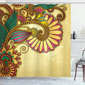 ABAKUHAUS Paisley Floral Mandala Fabric Shower Curtain - Yellow, 69x78"