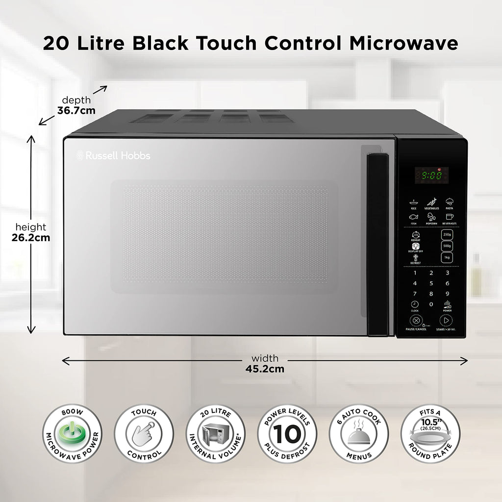 Russell Hobbs RHMT2004B 20L Digital Solo Microwave | 800W Touch Control