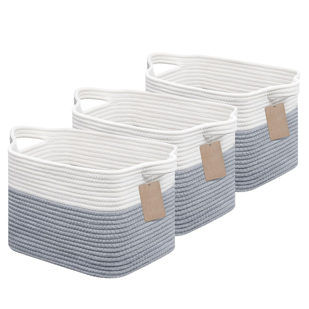 JOJOSEE Small Cotton Woven Storage Basket for Shelves, White&Grey,3PCS - image 1