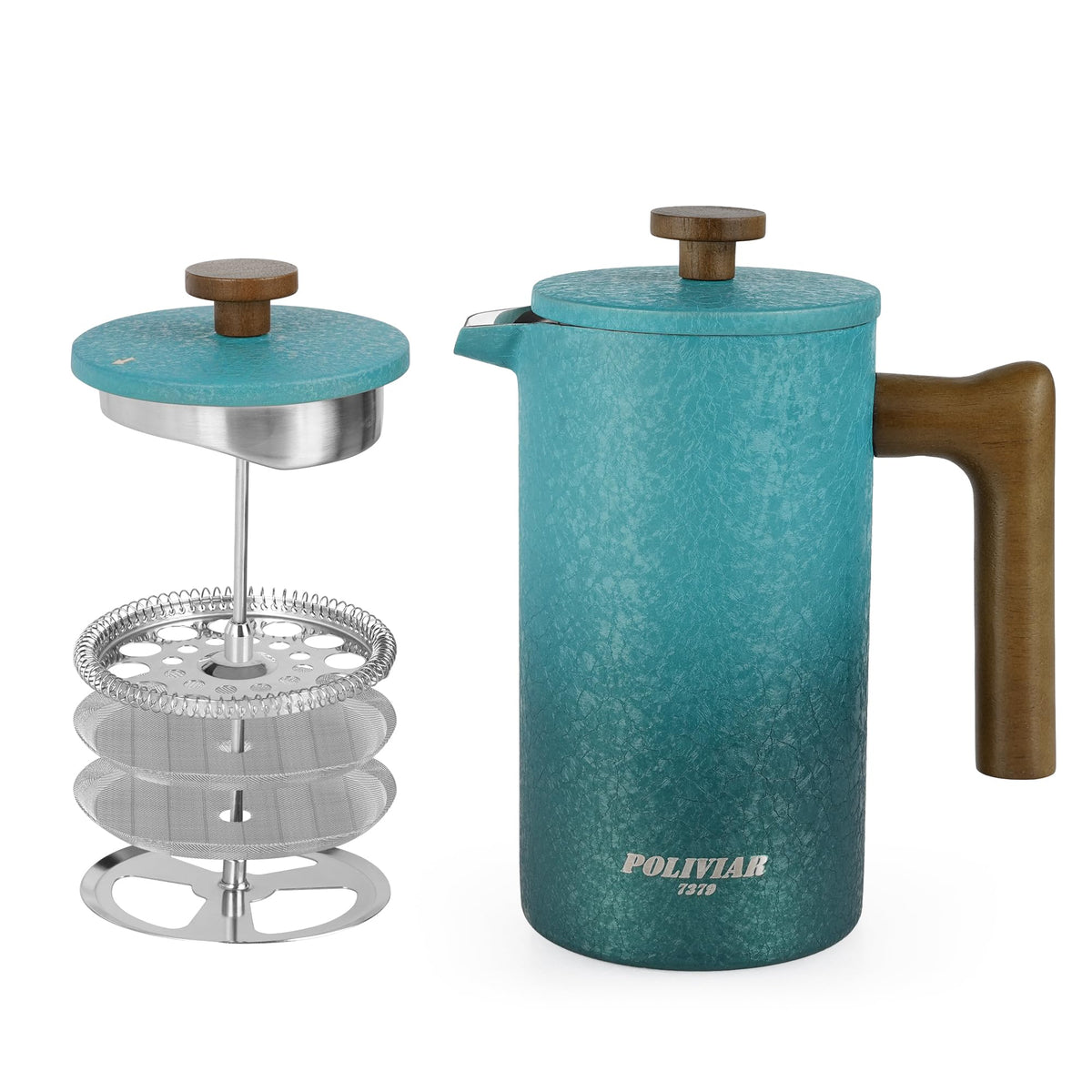 Poliviar French Press Coffee Maker - 1L Insulated Stainless Steel Cafetiere