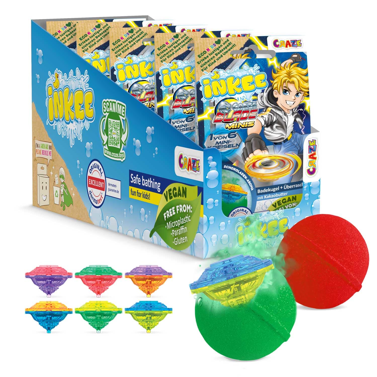 INKEE Kids Bath Bombs with Surprise Blade Spinning Tops - 5 Pack