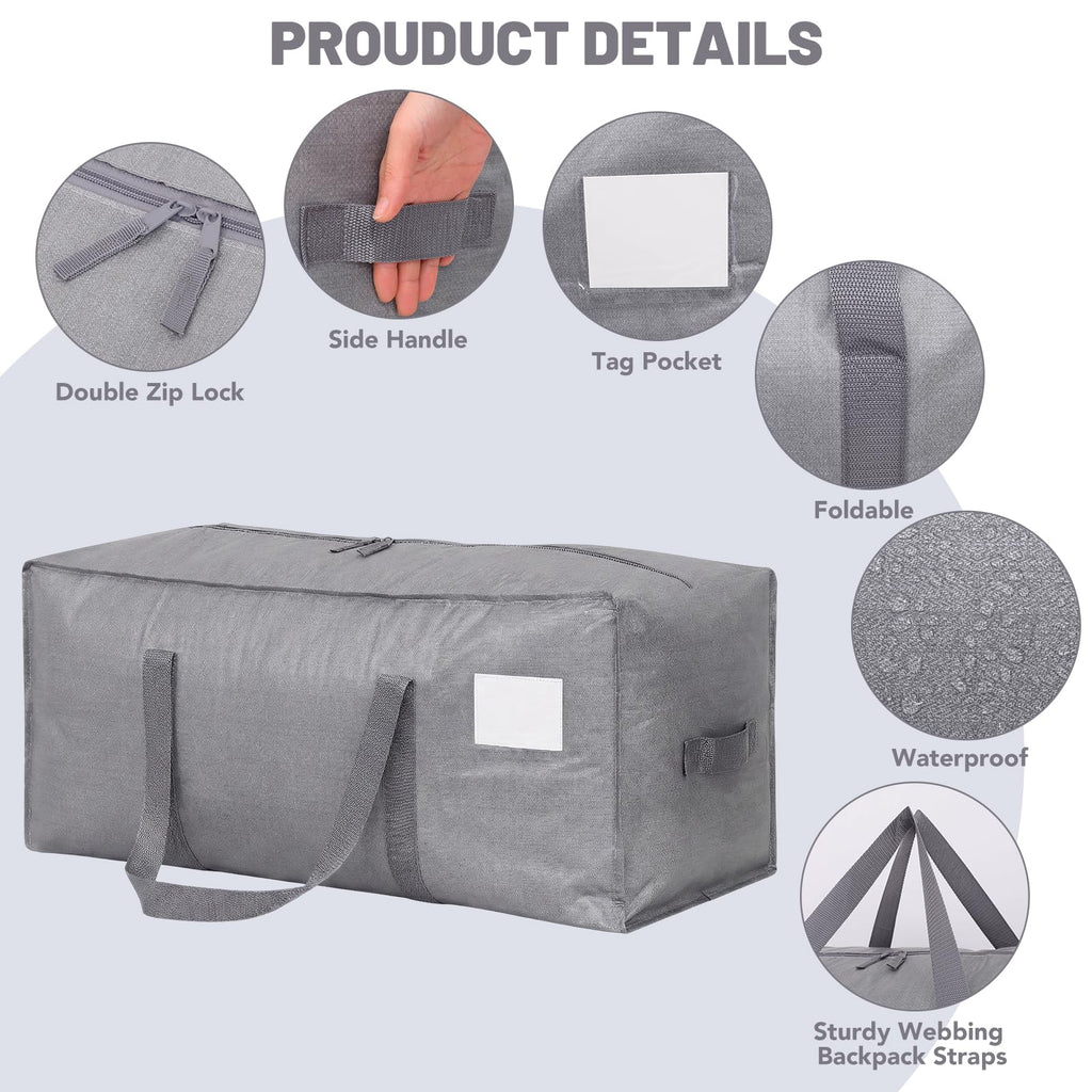Dntorx 8 Pack 90L Moving Bags, Waterproof Storage Totes, Grey - image 3