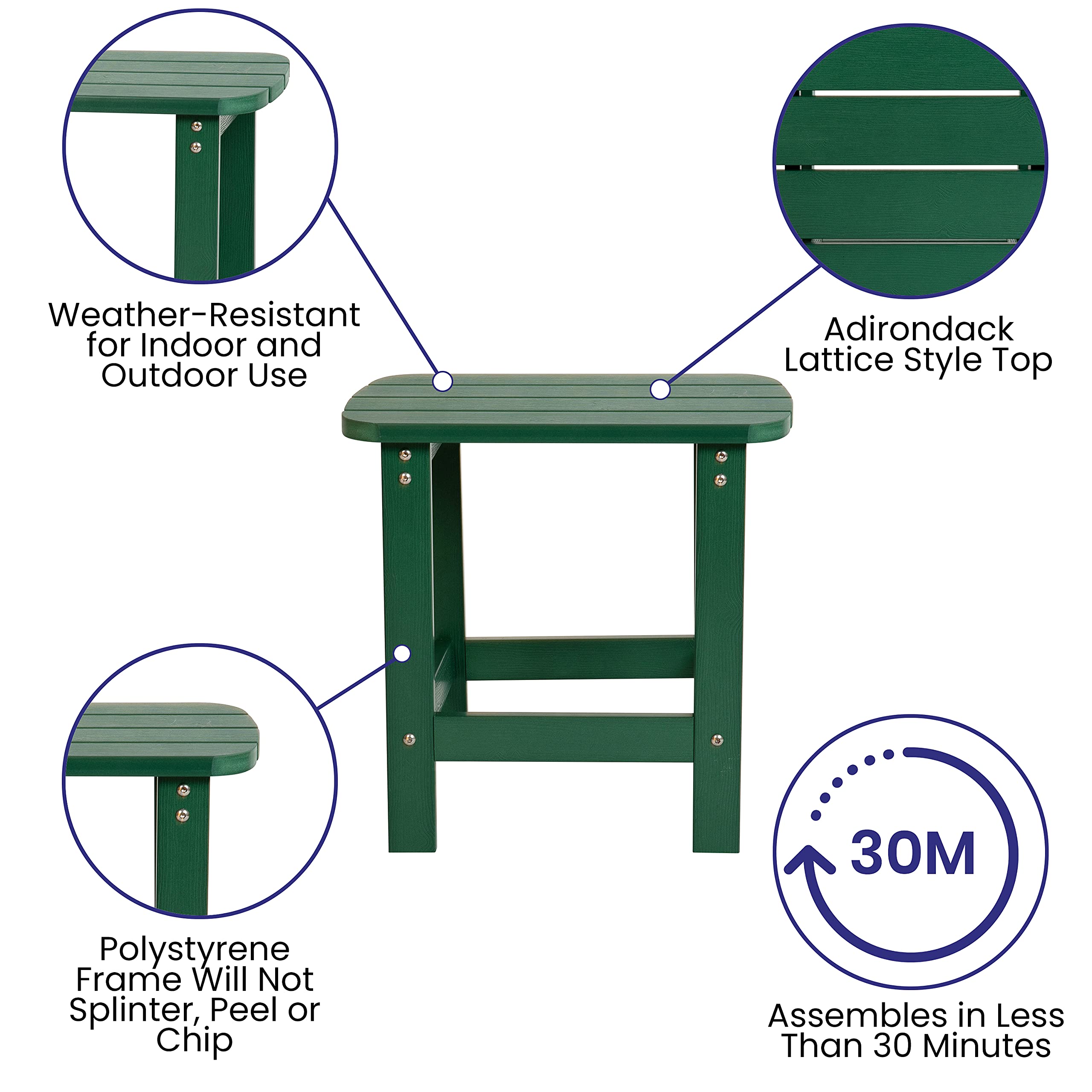 Flash Furniture Charlestown Poly Resin Adirondack Side Table – Green