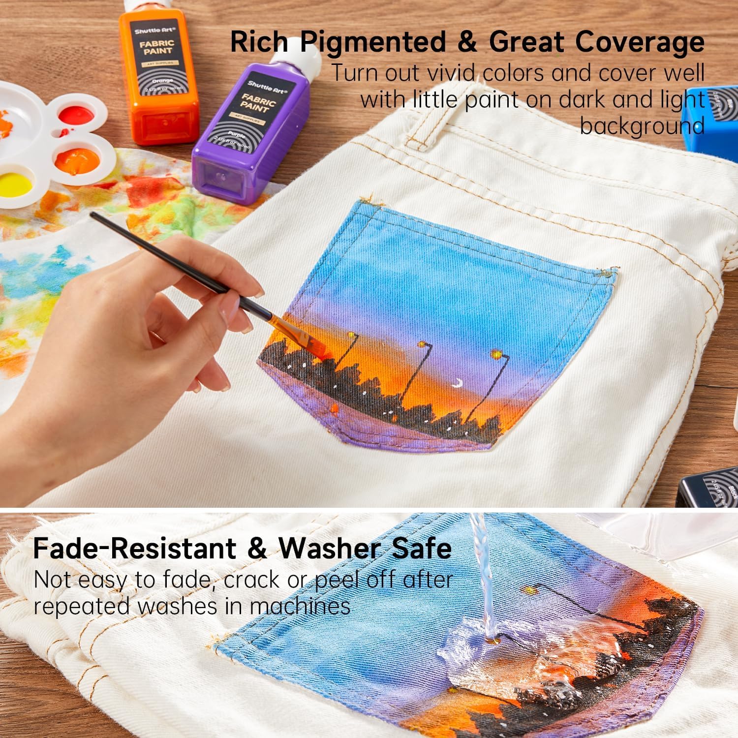 Shuttle Art Permanent Fabric Paint Set - 24 Colors for Clothes & Shoes