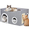 GDGZT Foldable Cat House – Large 2-Level Indoor Cat Cave with Scratcher