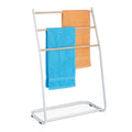 Relaxdays Standing Towel Rack – 3-Tier Iron & Wood Holder, White