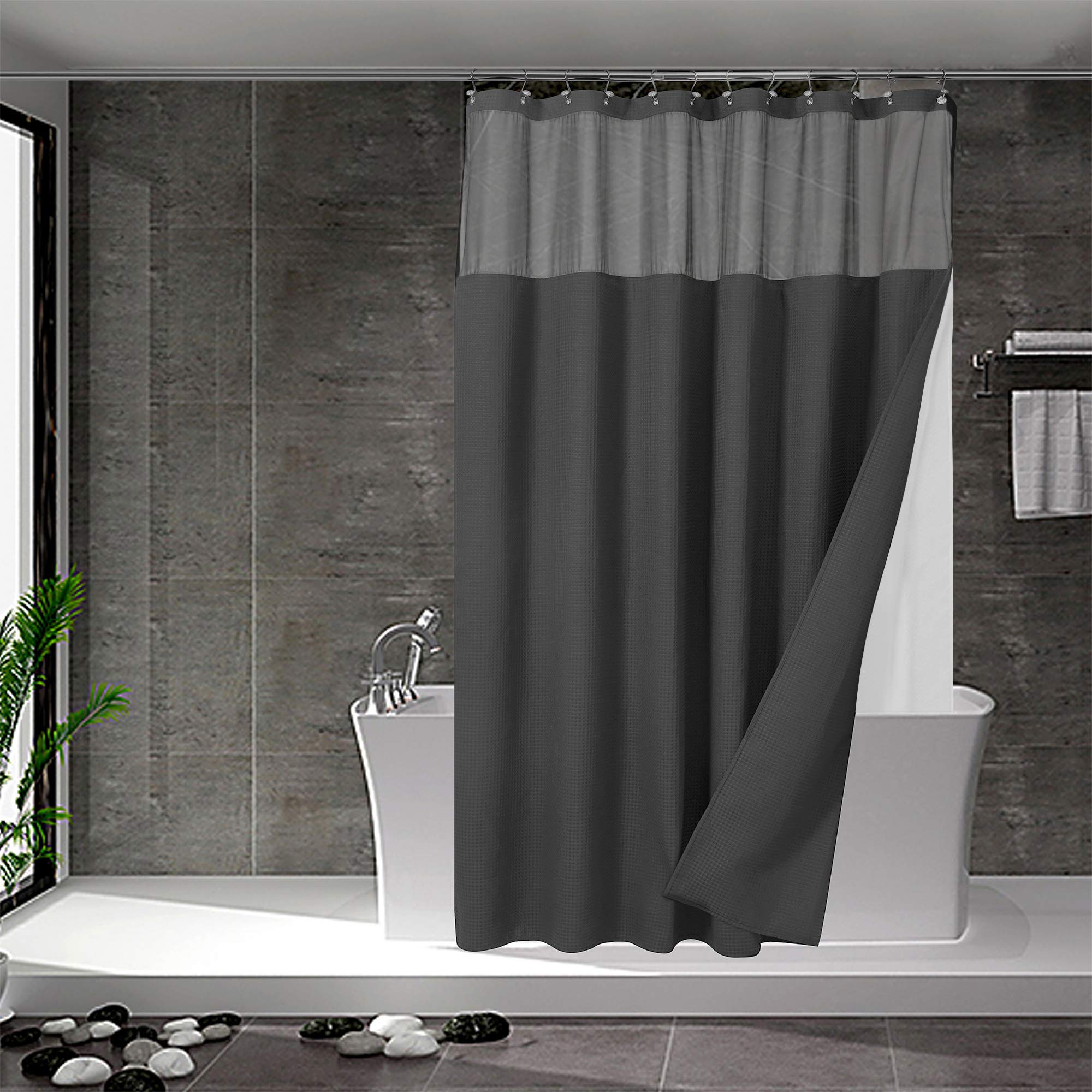 N&Y HOME Extra Long Waffle Weave Shower Curtain with Snap-in Liner