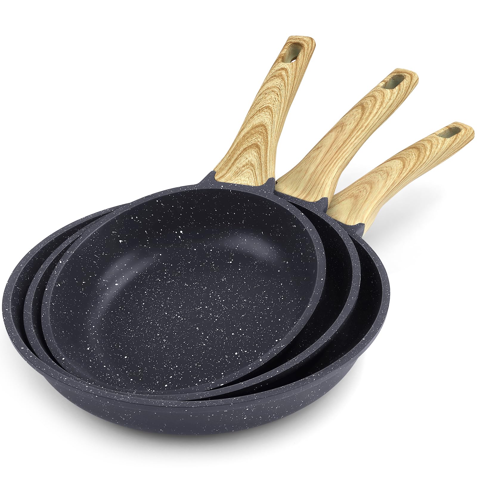 GiPP Non Stick Frying Pan Set – 3 Piece Grey Granite Induction Skillets