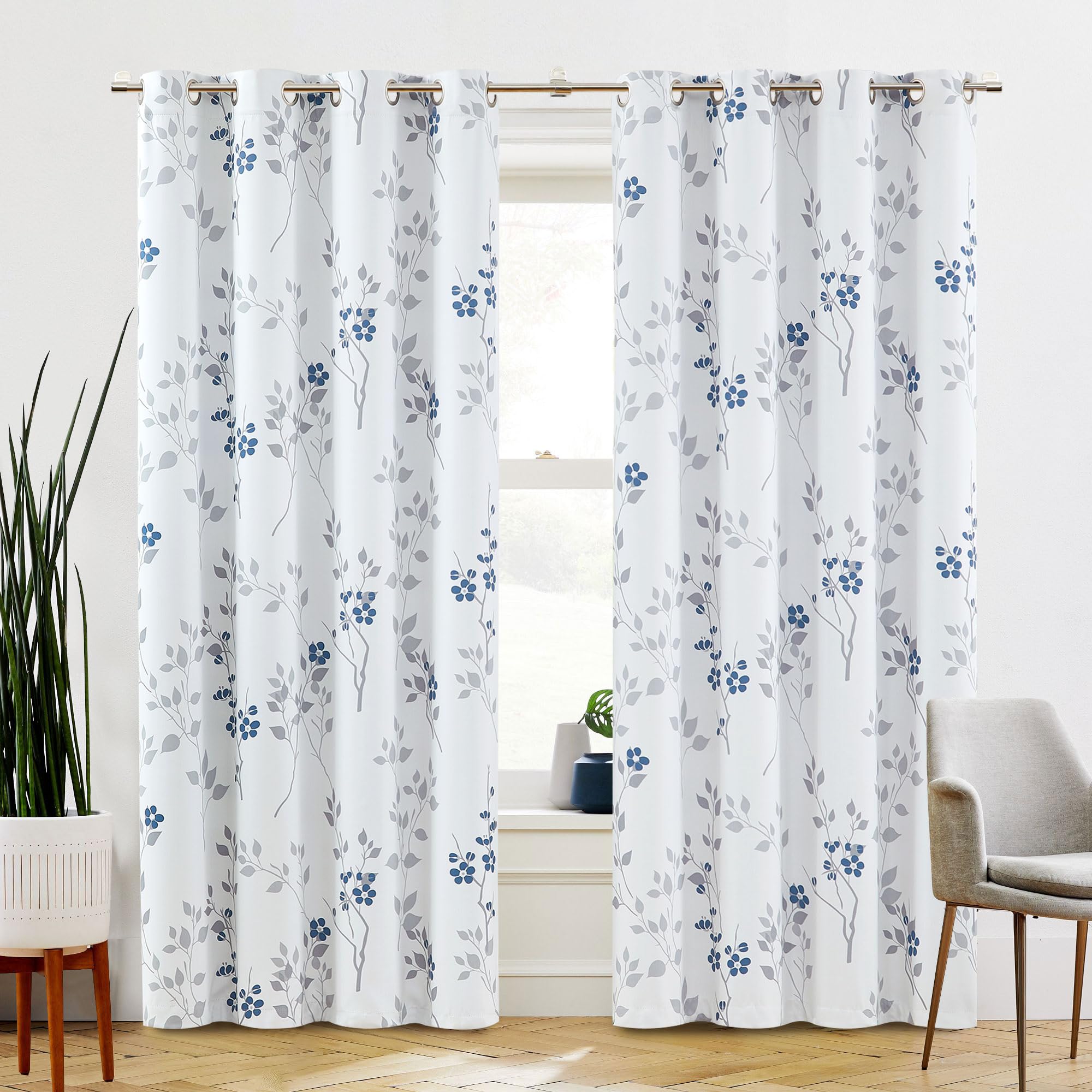Beauoop Floral Blackout Curtains | Thermal Insulated 90 Inch Drapes
