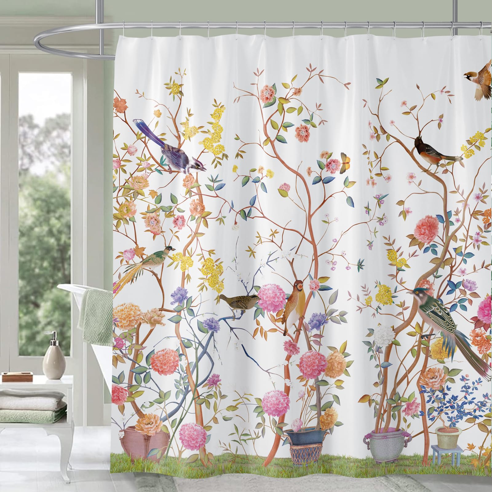 Floral Bird Shower Curtain | Waterproof Weighted Polyester
