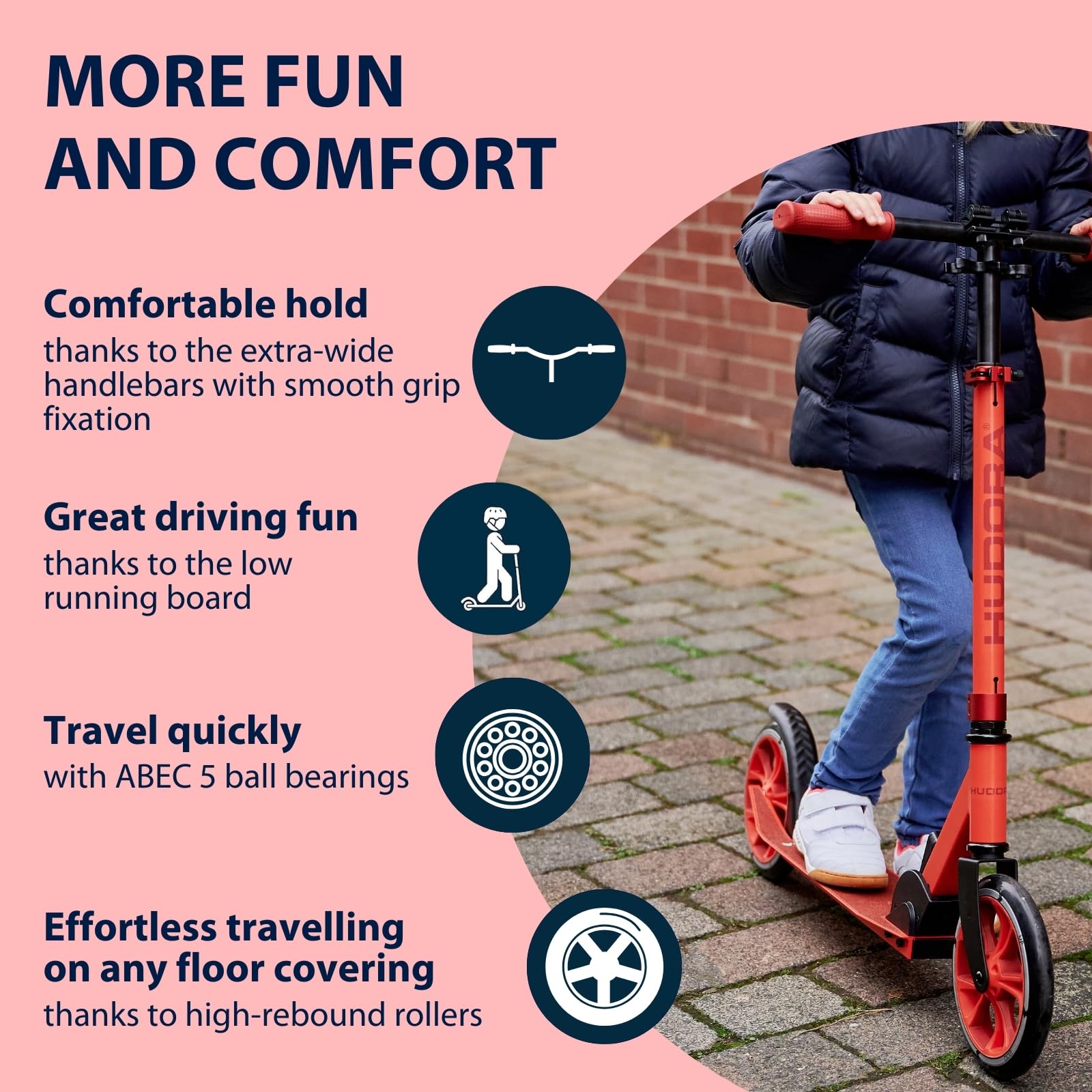 HUDORA Up 200 Foldable Kick Scooter – Height Adjustable Aluminium
