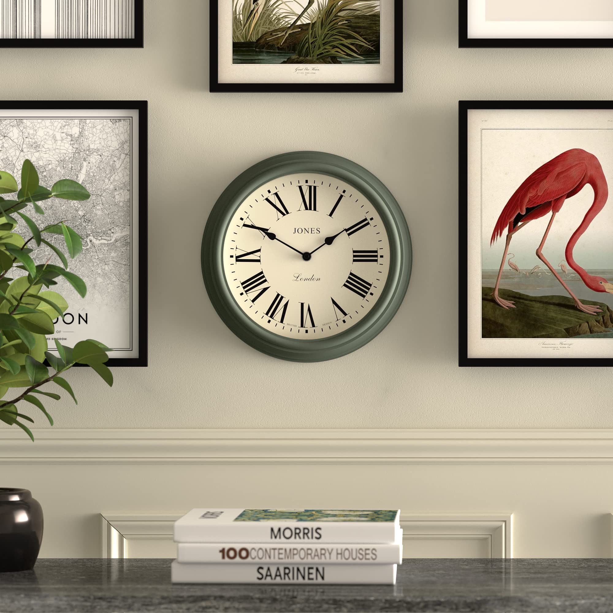 Jones Clocks Venetian Wall Clock – 30cm Green Round Roman Numeral