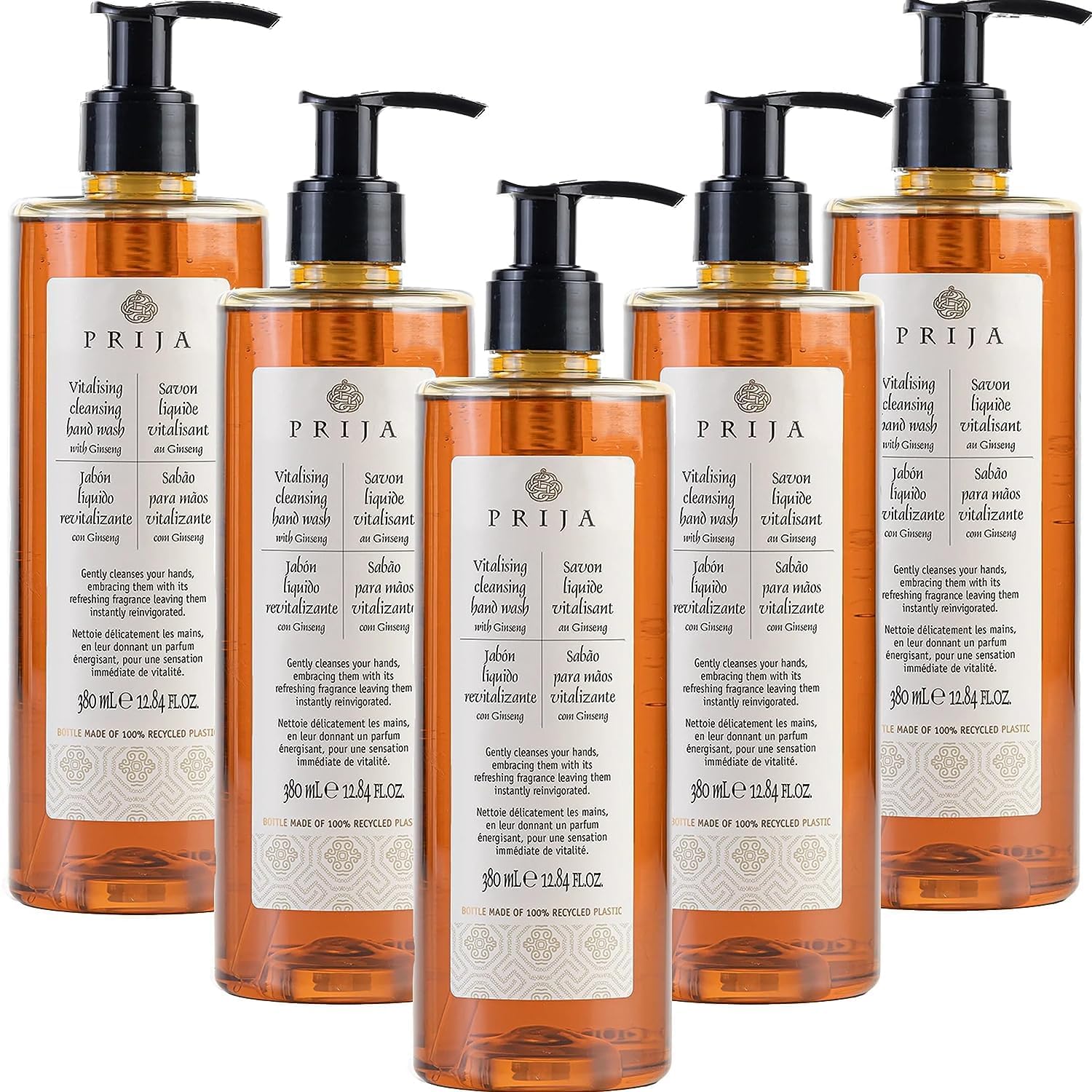 Prija Vitalising Ginseng Hand Wash | Luxury Italian Soap, 380ml (5 Pack)