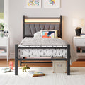 FOUBAM 3FT Single Bed Frame | Upholstered Metal Platform with LED & USB