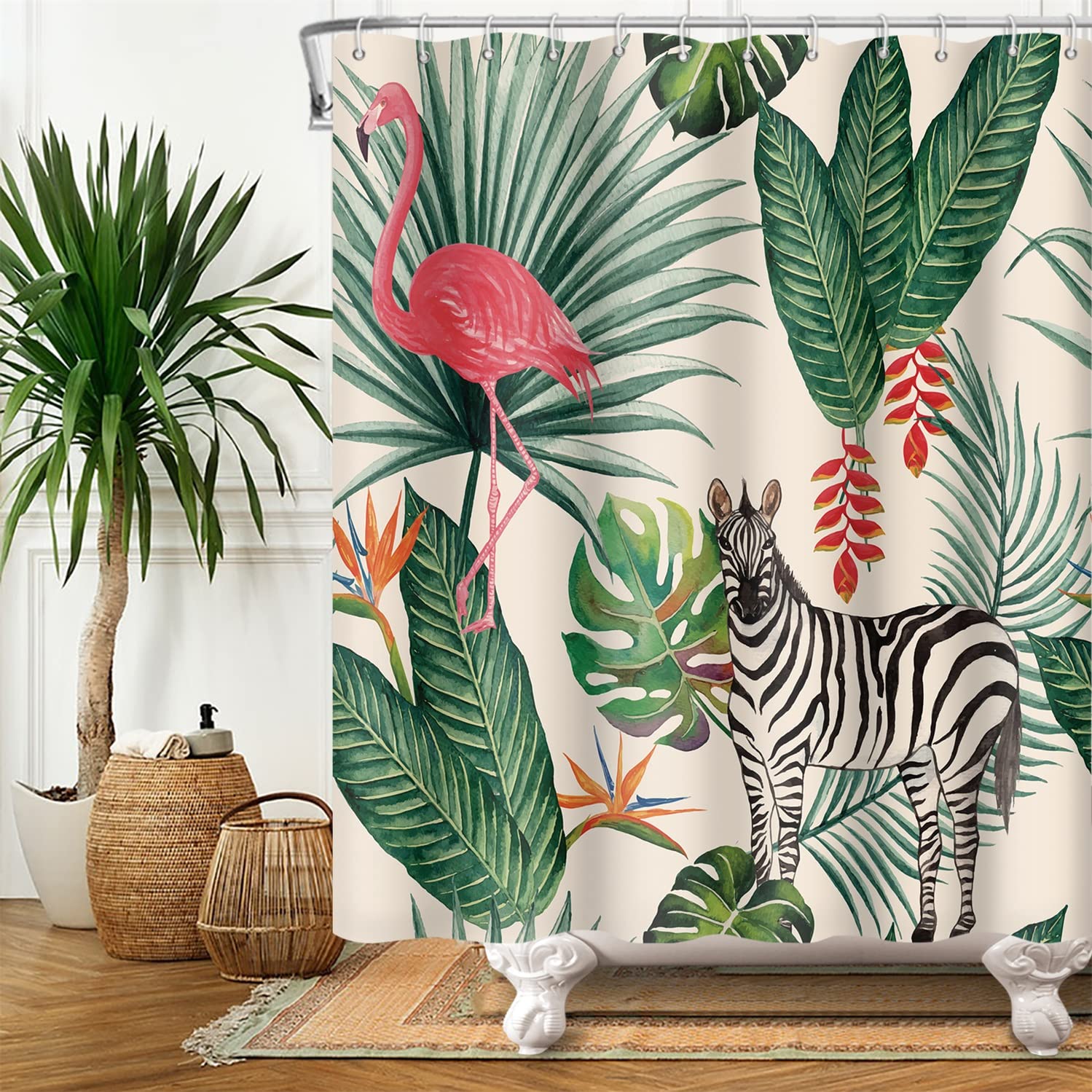 SDOTPMT Flamingo Tropical Shower Curtain – Waterproof Polyester, 41x63in